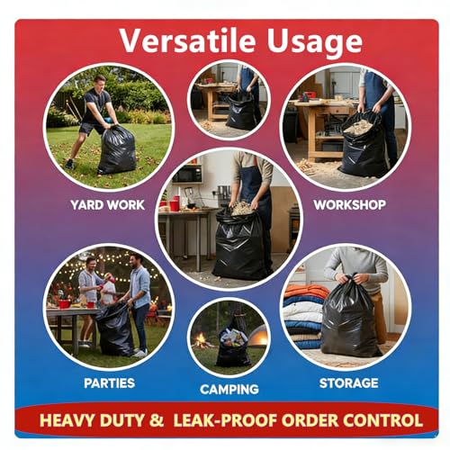 33 Gallon Trash Bags, Heavy Duty Garbage Bags 110 Count 1.7 MIL, 32" x 40" Large Black Can Liner 30 31 32 Gallon Can Liners Plastic Bolsas para basura For Home Commercial Construction Outdoor Yard - size: 1 Count (Pack of 110)