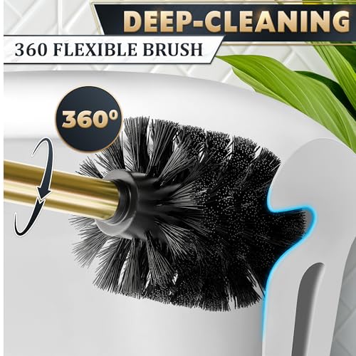 Gold Toilet Brush and Holder Set - Instantly Elevate Your Bathroom Style - Stainless Steel Toilet Bowl Brush and Holder with 2 Rounded Corners, Replaceable Head, Removable Inner Bowl & Splash Guard - color: Gold Squircle