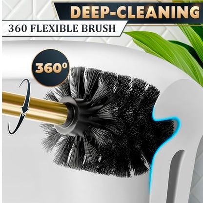 Gold Toilet Brush and Holder Set - Instantly Elevate Your Bathroom Style - Stainless Steel Toilet Bowl Brush and Holder with 2 Rounded Corners, Replaceable Head, Removable Inner Bowl & Splash Guard - color: Gold Squircle
