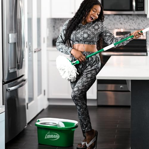 Libman Tornado Spin Mop System and 1 Refill, Mop and Bucket with Wringer Set for Hardwood Floor Cleaning, 2 Total Heads Included - style: Spin Mop Plus 1 Refill
