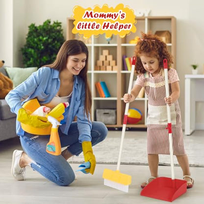 Kids Cleaning Toy Set Toddlers Broom Dust Pan Set for Housekeeping Pretend Play Cleaning Set, Cleaning Toys Gift for Toddlers Girls Boys Age 3-6 Years Old (6PCS - Red Set) - color: 6pcs - Red Set