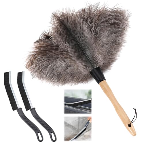Soarer Ostrich Feather Duster - 14 inches Fluffy Handle Reusable Feather Duster 2pcs Cleaning Brush for Cleaning Supplies,Ceiling Fan, Crafts, Blinds, Furniture - color: 14inch Kit