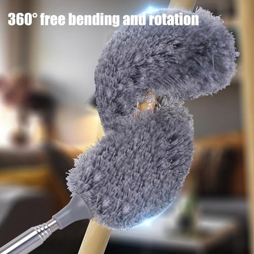 Extendable Feathers Duster Bendable Microfiber Long Handled Duster, Flexible Hand Cobweb Cleaner with Telescoping Pole for Cleaning High Ceiling Fans, Cars, Blinds, Cobweb, Furniture - color: Gray