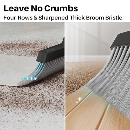 JOYMOOP Black Broom and Dustpan Set, Upright Angle Design with Built-in Comb Teeth for Home, Office, Hardwood Floors, Pet Hair - color: Black & Grey
