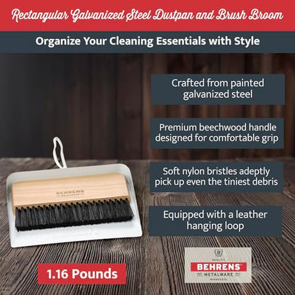 Behrens White Galvanized Dustpan & Brush Set - color: White