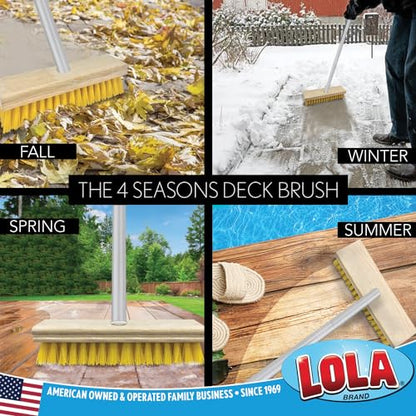 LOLA Deck Scrub Brush Outdoor Broom, Durable Bristles Remove Dirt, Grime, Grout, Leaves, Snow on Patios, Decks, Wet or Dry, 1 Count - size: 1 Count, style: Poly Fibers Deck Broom -Steel Handle