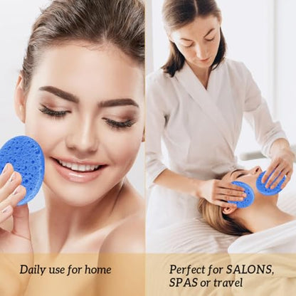 100-Count Facial Sponges Compressed Natural Cellulose Sponge Round Shape Face Sponge for Face Cleansing Exfoliating and Makeup Removal, Blue - color: 100- Pack Blue