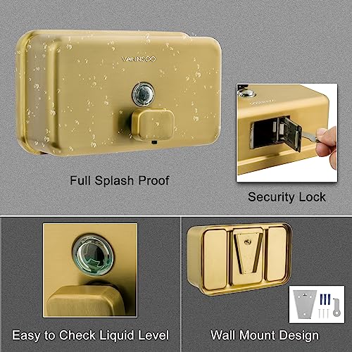 Wall Mounted Hand Soap Dispenser Bathroom, 1200ml 40oz Commercial Stainless Steel Liquid Soap Dispenser Wall Mount (Horizontal Gold) - color: Horizontal Gold