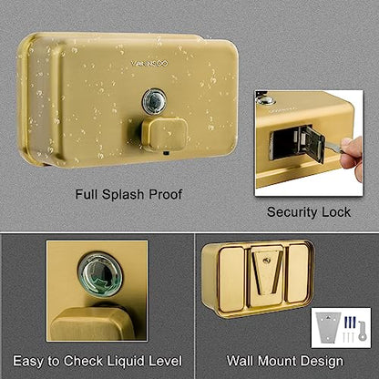 Wall Mounted Hand Soap Dispenser Bathroom, 1200ml 40oz Commercial Stainless Steel Liquid Soap Dispenser Wall Mount (Horizontal Gold) - color: Horizontal Gold