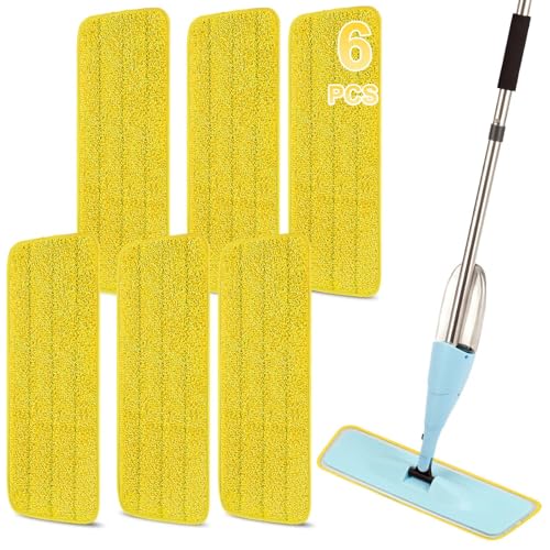 16.5 Inch Reusable Mop Pads Microfiber Spray Mop Replacement Heads for Wet/Dry Mops Compatible with Bona Floor Care System (6 Pack) - color: Yellow Mop Pads