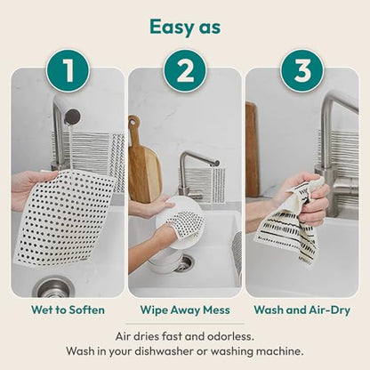 FEBU Swedish Dishcloths for Kitchen | 5 Pack Stamps Reusable Paper Towels Washable | Swedish Dish Towels | Non-Scratch Cellulose Sponge Cloths | No Odor, Biodegradable Cleaning Cloths - color: Stamps
