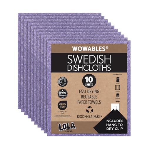 LOLA Swedish Dishcloths for Kitchen 10 Sheets, Biodegradable & Compostable Reusable Paper Towel Cleaning Cloths No Odor Washing Dishes Ultra Absorbent Cellulose Sponge Towel Made in Germany - color: Wild Violet, size: 10 Sheets