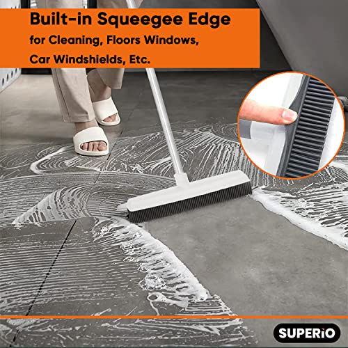 Rubber Bristle Broom for Hardwood Floors, Tiles, Carpets, Wood, and Vinyl Salon Broom, Rubber Squeegee Broom, Rubber Rake for Human Hair, Pet Hair, Fur, Lint, Liquid, Grey, by Superio (Head Only) - size: Head Replacement