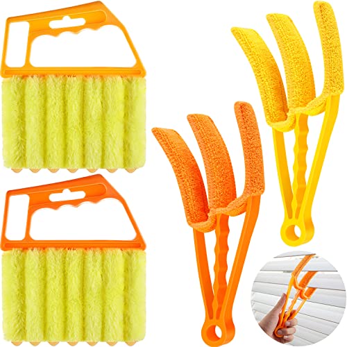 4 Pcs Window Venetian Blind Cleaner Duster Tool 7 Finger Blind Rush and Shutter Cleaner Brush Hand-held Window Shutter Air Conditioner Duster for Dirt(Yellow, Orange) - color: Yellow, Orange