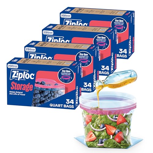 Ziploc Quart Food Storage Bags, Stand-Up Bottom, Easy to Fill, 136 Count - size: 136 Count