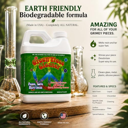 Green Piece® Cleaner – Made in USA - Great on Glass - Cleans tar and resin – 64 Oz (Half Gallon) - style: 64 OZ (Half Gallon)