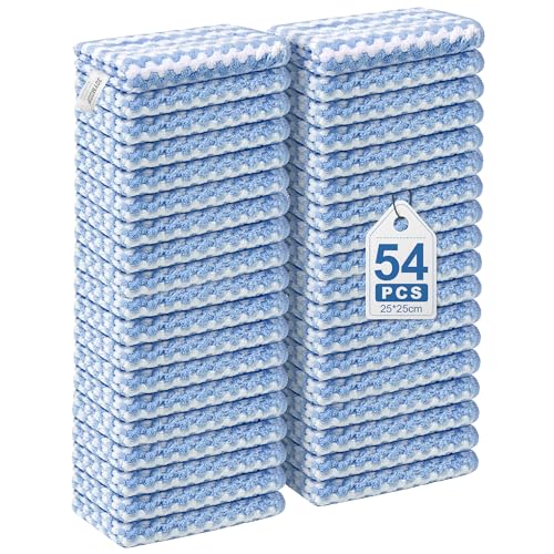 JOYMOOP 54 Packs Microfiber Cleaning Cloths, 10" x 10" Kitchen Towels – Reusable Cleaning Rags, Lint-Free, Super Absorbent Cleaning Cloths for Kitchen, Car, and Household Cleaning, Blue - color: Blue, size: 10"x10" - 54pcs