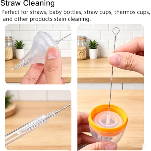 Straw Cleaning Brush Set, 10-Piece 8.2'' Stainless Steel Handle Straw Brush Set, Extra-Long Straw Brush Suitable for Glasses, Straw Cups, Water Bottles, and Tubes
