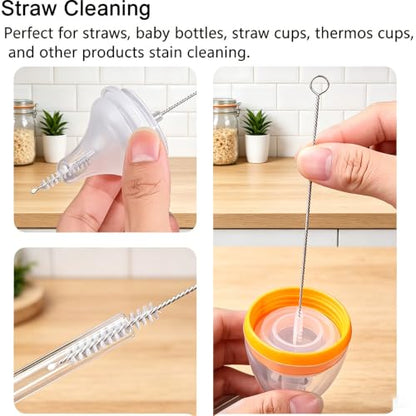 Straw Cleaning Brush Set, 10-Piece 8.2'' Stainless Steel Handle Straw Brush Set, Extra-Long Straw Brush Suitable for Glasses, Straw Cups, Water Bottles, and Tubes