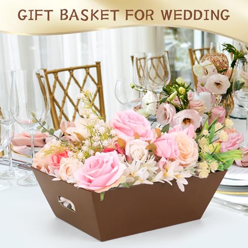 AFOROEOA 10PACK Baskets for Gifts Empty, 10x12”Thick Brown Gift Basket with Handles 10 Bows 10 Bags Empty Gift Baskets for Christmas Thanksgiving Wedding Birthday Party Wrapping Gift - color: 10PACK Brown