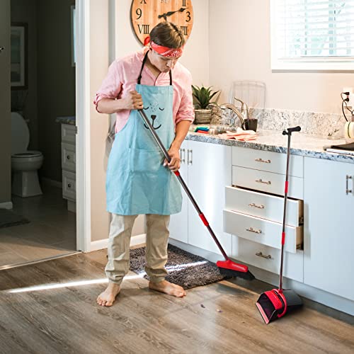 Broom and Dustpan Set (54") Long Handle Home Cleans Collapsible Broom with Dustpan Combo for Sweeping Dorm Classroom Lobby Kitchen Office (Black and Red) - color: Black and Red