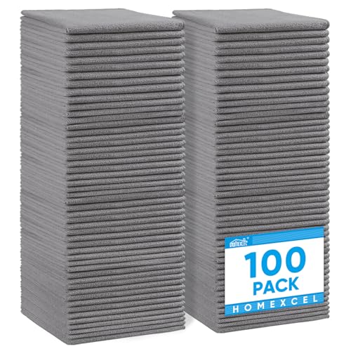 HOMEXCEL Grey Microfiber Cleaning Cloth 100 Pack, Microfiber Towel for Cars, Lint Free, Scratch-Free, Highly Absorbent, and Cleaning Rags for House, Window and Glass, Cars, TV Screen 11.5 X11.5 inch - color: Grey