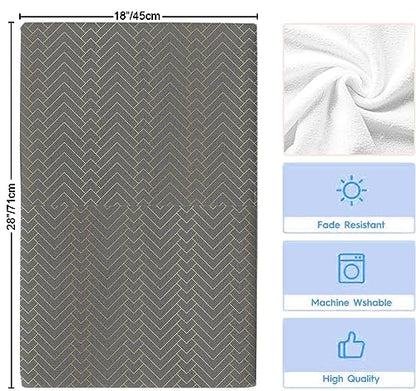 Chic D Gray Gold Striped Kitchen Towel Set of 2, Absorbent Microfiber Hand Towels for Kitchen Bathroom Bar Decorative Geometric Chevron Ultra Soft Resuable Cleaning Cloths Washable Fast Drying - size: 2PCS-18" x 28"