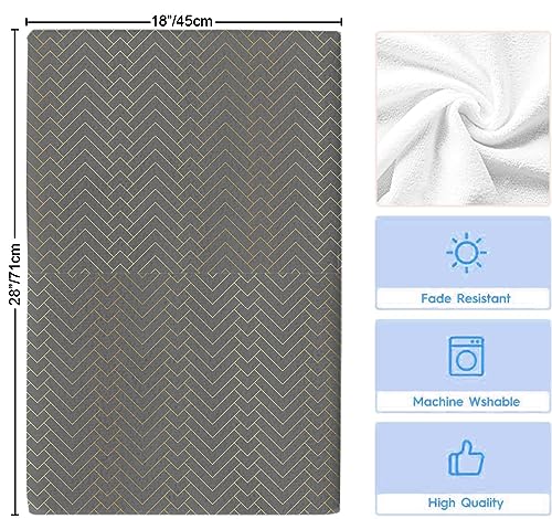 Gray Gold Striped Kitchen Towel Set of 3, Absorbent Microfiber Hand Towels for Kitchen Bathroom Bar Decorative Geometric Chevron Ultra Soft Resuable Cleaning Cloths Washable Fast Drying - size: 3PCS-18" x 28"