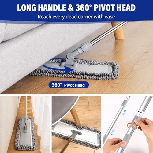 18-Inch Microfiber Mop, Flat Mop for Floor Cleaning with 3 Washable Pads | Stainless steel handle, 3 reusable microfiber pads, wet/dust mopping for hardwood, vinyl, laminate & tile floors