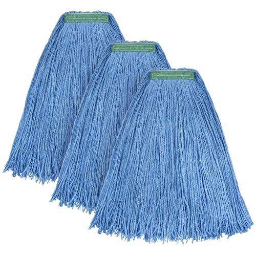 Matthew Cleaning 20oz 3Pack Cotton Floor Mop,Cotton Looped-Open String Heavy Duty String Refills, Universal Headband Blend Material,Mop Head Replacement for Home, Industrial and Commercial Use(Blue) - color: Blue, size: 20oz 3 Pack