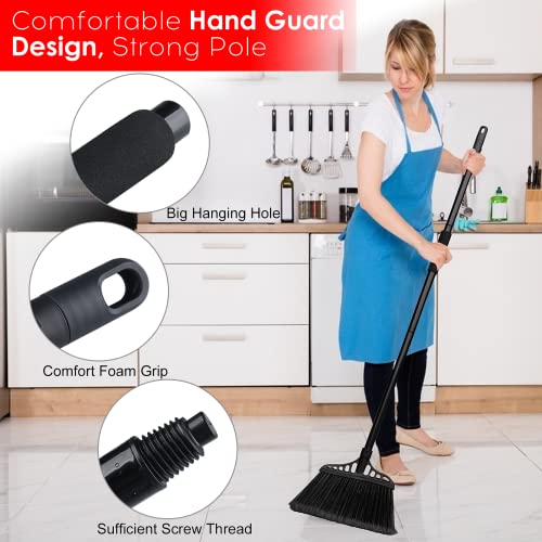 Tiumso 3-Pack Heavy Duty Broom, Commercial Broom with 55" Long Handle Outdoor Indoor, Industrial Brooms for Sweeping Garage Concrete Courtyard Patio Home Kitchen Office - All Black - color: Total Black