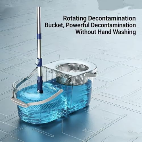 360° Spin Mop & Bucket System with 4 Microfiber Mop Pads | Detachable 2-in-1 Bucket, Efficient Floor Cleaning, For All Hard Floors - color: Blue