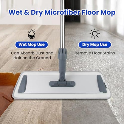 Large 60 inch Microfiber Flat Mop for Floor Cleaning - Wet & Dry with 4 Washable Pads, 360° Rotatable Head for Hardwood, Vinyl, Tile