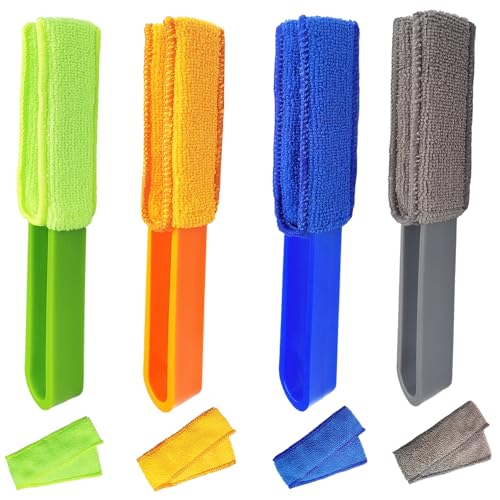 4 Pack Blinds Duster, Duster Brush with 8 Microfiber Sleeves, Dust Remove Tools for Venetian Blind, Air Conditioner Vents, Fans, Car Vents