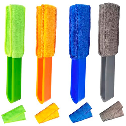 4 Pack Blinds Duster, Duster Brush with 8 Microfiber Sleeves, Dust Remove Tools for Venetian Blind, Air Conditioner Vents, Fans, Car Vents