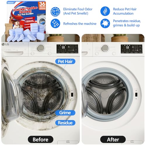 Washing Machine Cleaner-36Pack-18 Month Supply,Washer Machine Cleaner Tablets Formulated For Pet Owners,Easy Pet Hair Remover for Laundry,Compatible with HE, Top & Front Load Washer.Septic Safe - style: Pet Cleaners-Or