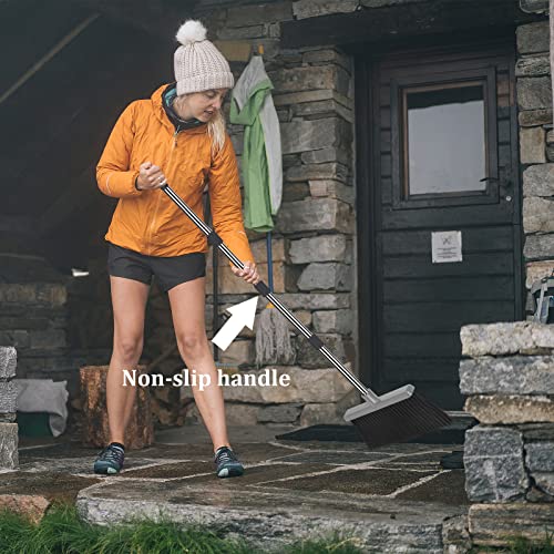 Broom and Dustpan Set for Home, Office, Indoor&Outdoor Sweeping, Stand Up Broom and Dustpan (Black&Gray) - color: Black&gray