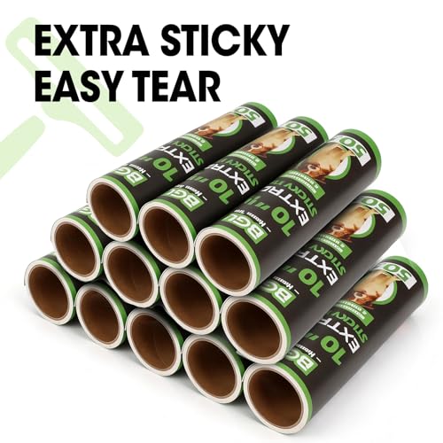 10 Inch Lint Roller Refills, 12 Rolls 600 Sheets Large Lint Rollers for Pet Hair Extra Sticky, Easily Remove Carpets, Clothes, Couch and Curtains Dust (Not Include Lint Roller Handle) - color: 12 Rolls 600 Sheets