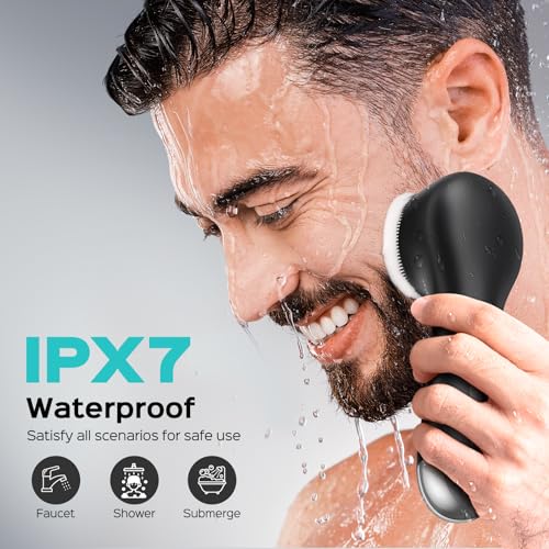 COSLUS FBS03 Face Scrubber Facial Cleansing Brush: 2 in 1 Spin and Vibration Patented, Silicone Electric Exfoliator Scrubber with Automatic Foaming, Waterproof Face Cleanser Brush for Men and Women - color: Black
