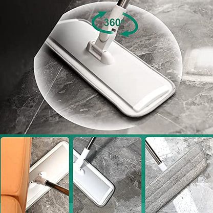 18" Professional Microfiber Mop Floor Cleaning System, Flat Mops with Stainless Steel Handle, 4 Reusable Washable Mop Pads, Wet and Dust Mopping for Hardwood, Vinyl, Laminate (White&Grey) - color: White&grey
