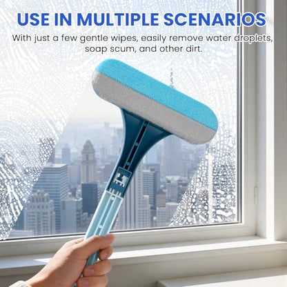 2-in-1 Screen Cleaning Brush with Squeegee - Window Mesh Cleaner & Pet Hair Remover for Couch, Multi-Use Crevice Tool for Patio and Porch Screens (Cyan Blue)