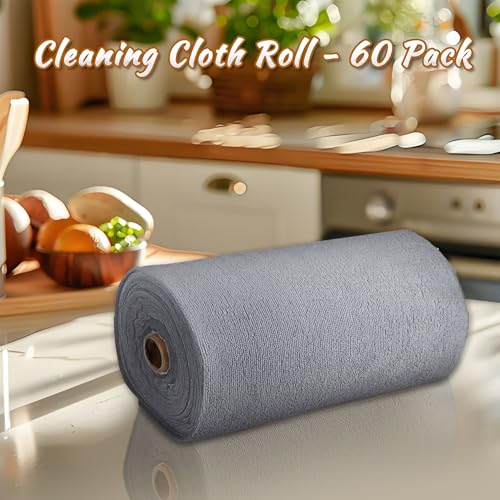 CARTMAN 60 Pack Microfiber Cleaning Cloth, Reusable Tear Away Towels Roll, 12"x12", Multi-Purpose Microfiber Towels Cleaning, Lint Free, Absorbent Cleaning Rags for Kitchen, Car, Glass (Grey) - color: 60pk Grey