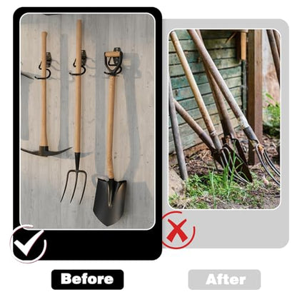 18 Pack Broom Holder Wall Mount - Tool Hangers Garage Wall Hanging Organizer - Heavy Duty Metal Large S Hooks for Mop Shovel Rake Shed Garden Lawn Yard Handle Tools Organization (Black)