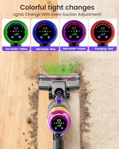 Cordless Vacuum Cleaner, 500W 40KPa 60Mins Vacuum Cleaners for Home, Powerful Stick Vacuum With Green Light, Anti-tangle Wireless Vacumm, Rechargeable Vacuum for Pet Hair/Carpet/Hardwood Floor, Purple