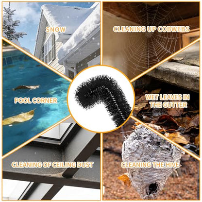 10.5FT Gutter Cleaning Tools from The Ground, Adjustable Rain Gutter Cleaning Brush with Pole, Long-Reach Gutter Cleaner & Brush, Ladder-Free Removal of Leaves, Branches & Debris
