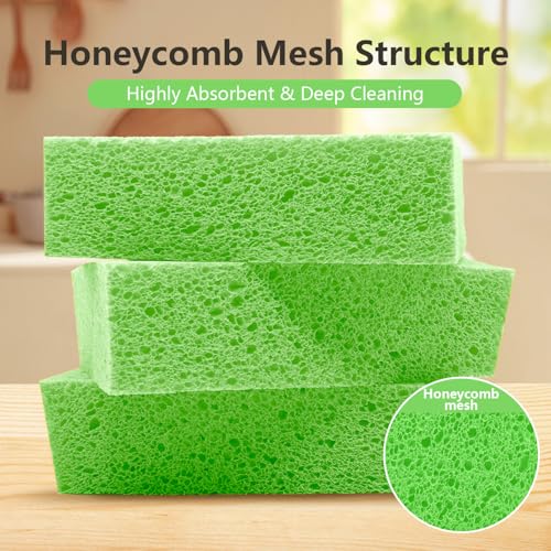 Cleaning and Washing Sponge, 3 Pack Large Extra Thick Heavy Duty Sponge Multi-Purpose for Kitchen Bathroom Bike Boat Car, Natural Cellulose Sponges 4" X 6" X 2" (Green) - color: A-green