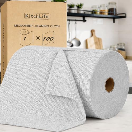 KitchLife Microfiber Cleaning Cloth Roll, 100 Pack - Tear-Away Microfiber Paper Towels, Lint-Free, Reusable, Washable for Kitchen, Car, Dishes, and Sensitive Surfaces (Light Gray) - color: Light Gray, size: 100 Pack