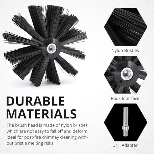 6 Inch Dryer Vent Cleaner Brush Head, Duct Cleaning Brush with 3/8” Hex Shaft Drill Attachment for Dryer Vent Cleaning, Fireplace, Chimney Washing, Compatible with Standard M8 Flexible Rods - size: 6 Inch