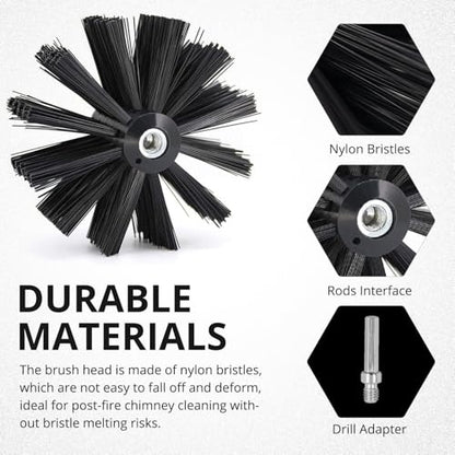 4 Inch Dryer Vent Cleaner Brush Head, Duct Cleaning Brush with 3/8” Hex Shaft Drill Attachment for Dryer Vent Cleaning, Fireplace, Chimney Washing, Compatible with Standard M8 Flexible Rods - size: 4 Inch