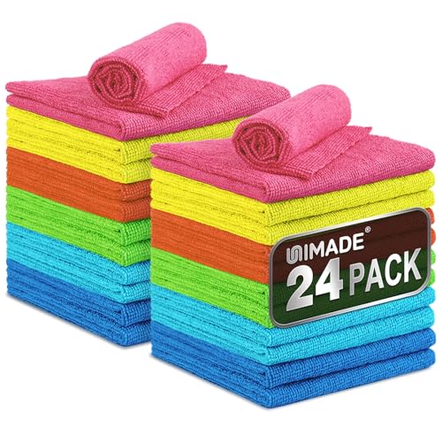 UNIMADE Microfiber Cleaning Cloth, 24 Pack Reusable Microfiber Towels for Cars Lint Free Cleaning Shop Towel Rags for Home Kitchen Automotive Bar Mechanic Restaurant Garage, 11"x 12", Multicolor - color: Multicolor, size: 24pk